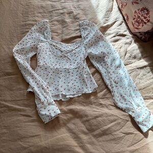 Free People Cherry Print Cropped White Blouse